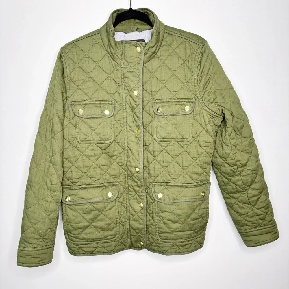 J. Crew Quilted Utility Jacket in Olive Green